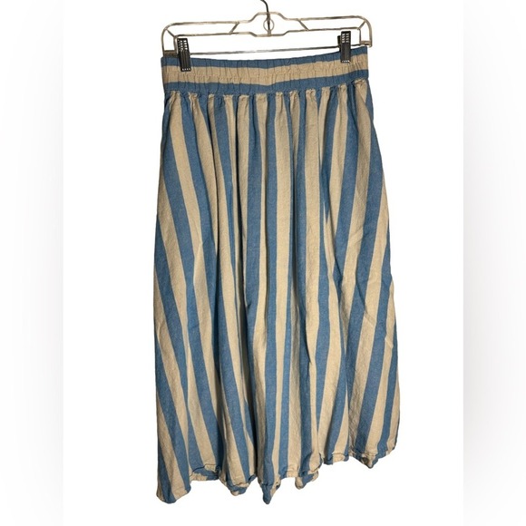 a new day Dresses & Skirts - A New Day‎ Blue White Striped Linen Blend Midi Skirt Elastic Waist Small